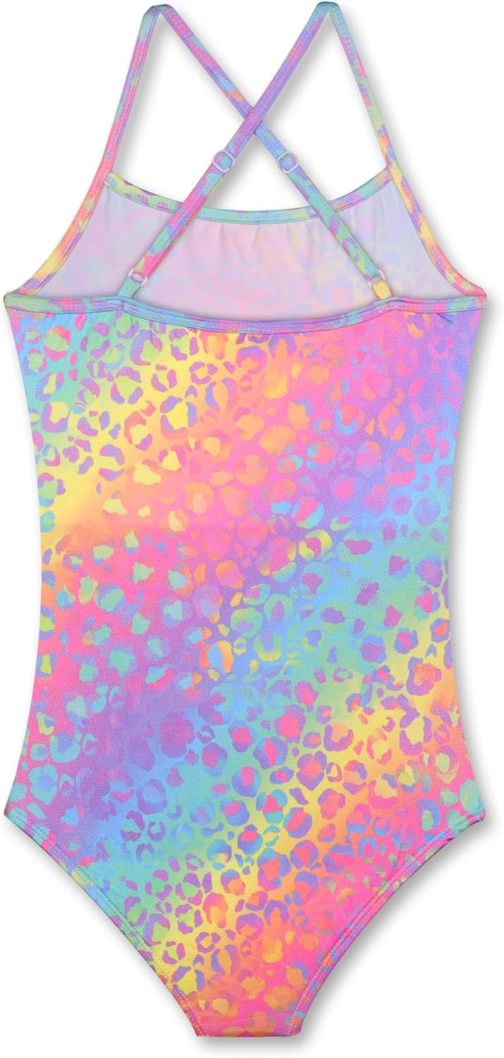 LUOUSE Girls Sparkle Swimsuits Quick Dry Crossback One Piece Beach Swimwear Bathing Suit with Adjustable Strap 4-9 Years - Image 2