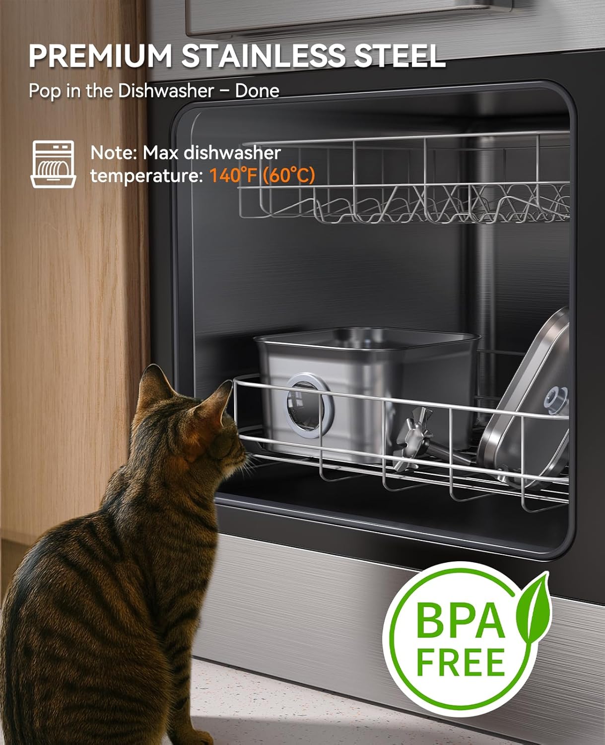 Stainless Steel Cat Water Fountain, 2.8L with 20dB Ultra-Quiet Pump- Ideal for Timid Pets, LED Water Level Window, Dishwasher Safe, 24/7 Circulation- Includes 3 Replacement Filters - Image 3