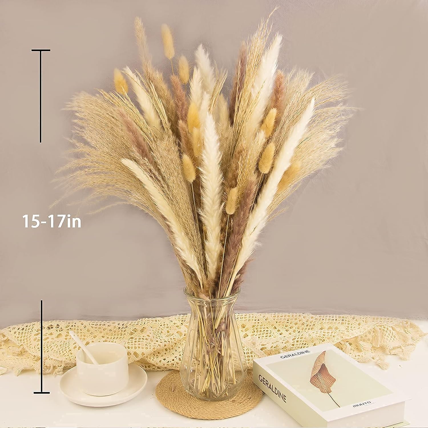 65PCS Pampas Grass Decor, Including pompas Floral, Reed Dried Grass and Bunny Tails Dried Flowers, Natural Dried Pampas Grass Bouquet for Boho Decor Wedding, Home Decoration - Image 5