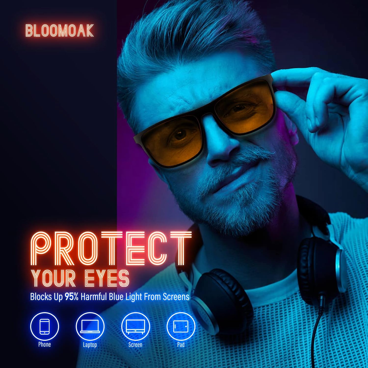 Bloomoak 100% Red Lens Blue Green Light Blocking Glasses- Dual AR Coatings Sleep Glasses Before Bed - Anti Glare, Fatigue - Image 2