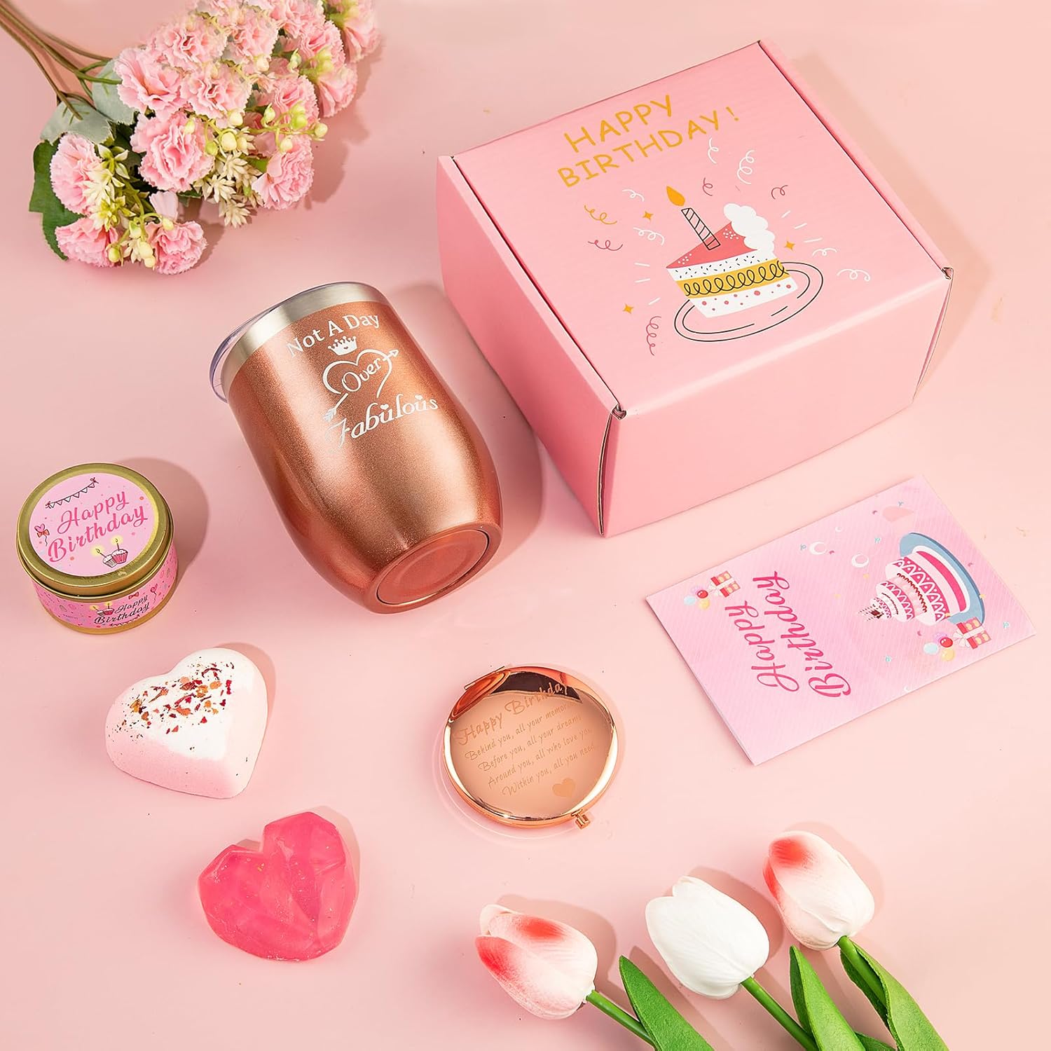 Birthday Gifts for Women,Gifts Basket for Women Rose Bath Relaxing Gift Set Self Care Package Unique Female Happy Birthday Gift Ideas Box for Mom Sister Best Friend Coworker Birthday Presents - Image 8