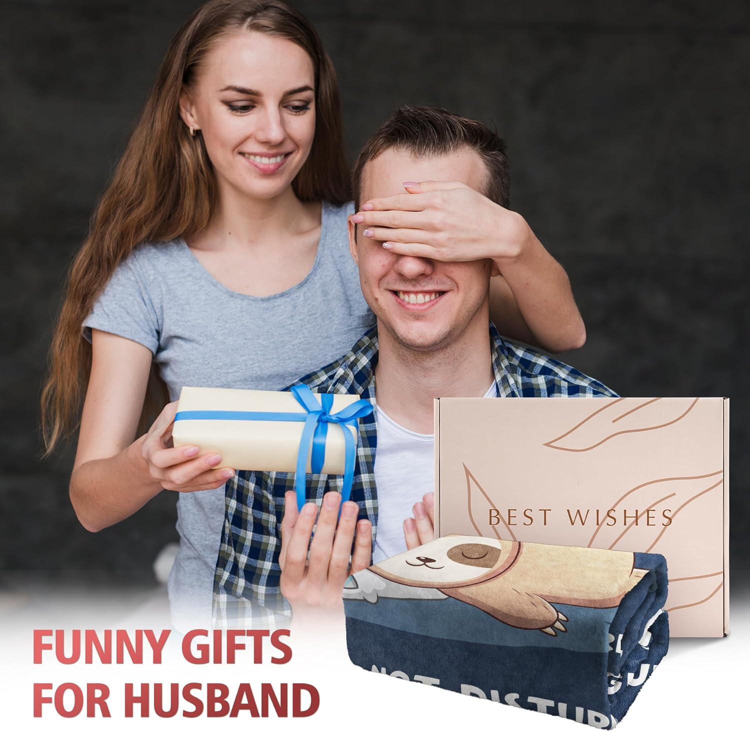 Leebbsin Funny Gifts for Husband, Husband Birthday Gift, Husbands is Charging Sloth Blanket, Anniversary Wedding Gifts for Husbands from Wife, Gift for Him Christmas 60" x 50" - Image 2