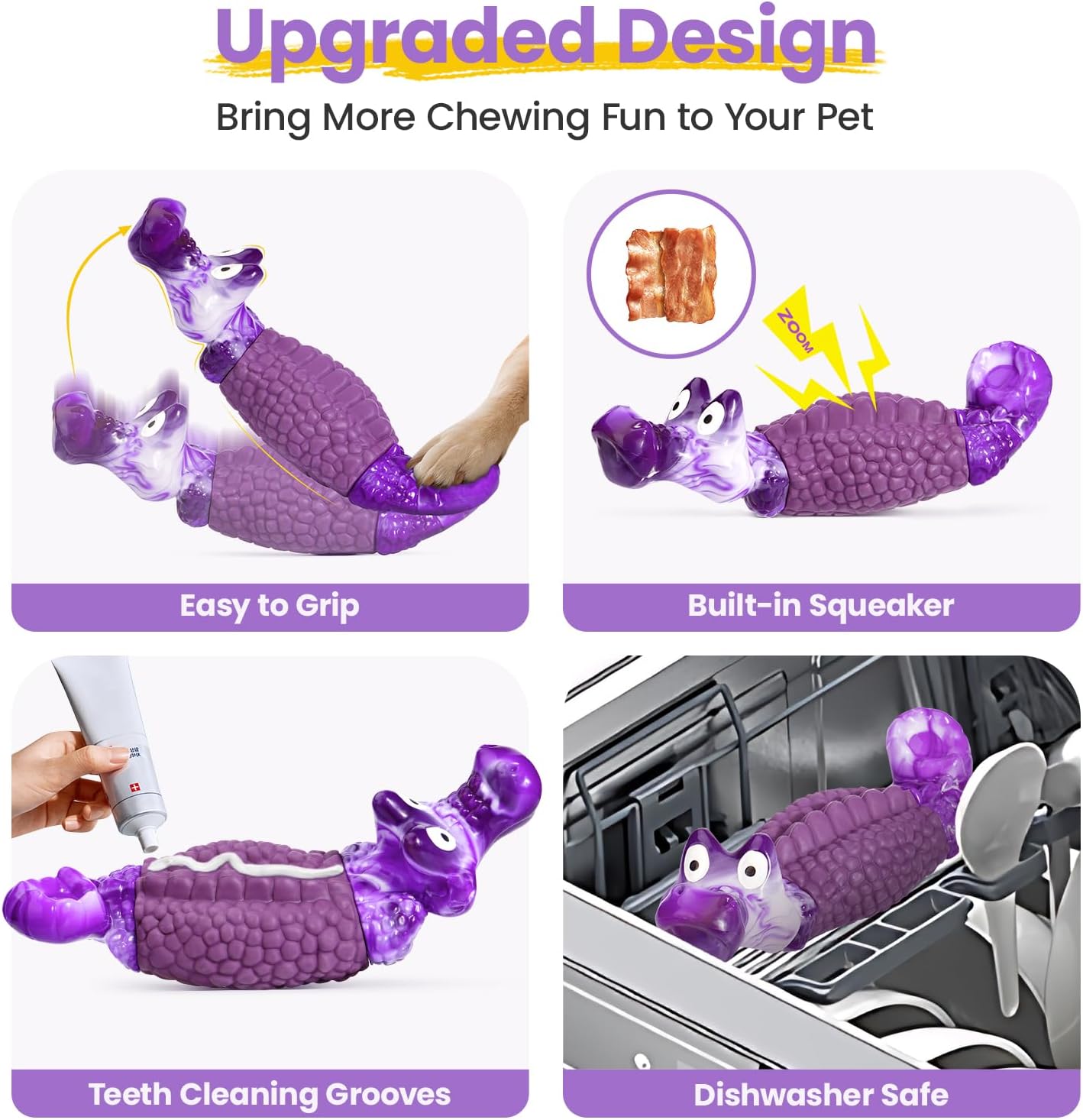 HGB Tough Dog Chew Toys for Aggressive Chewers, Squeaky Indestructible Dog Toy for Large Dogs to Keep Them Busy & Reduce Boredom for Small, Medium, Large Breed, Bacon Flavor - Image 8