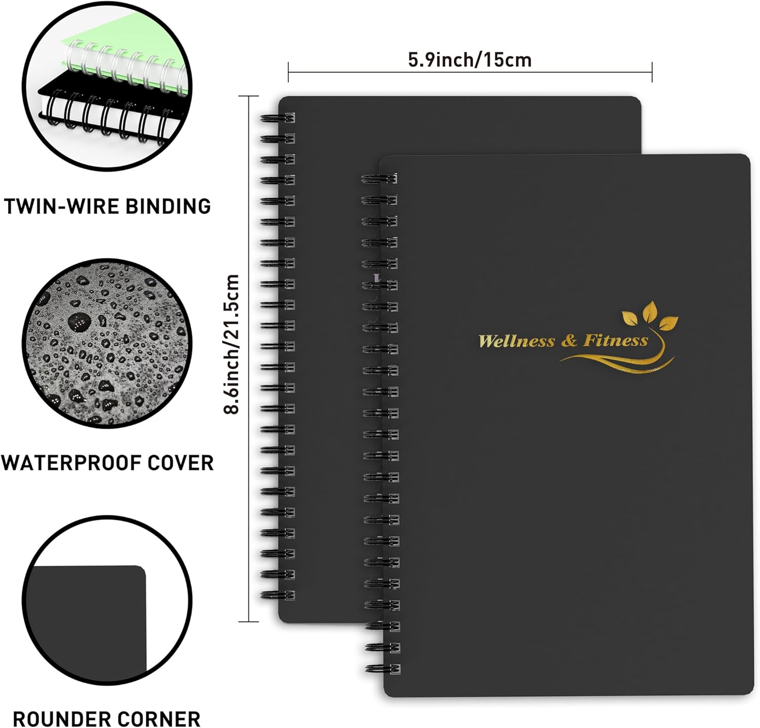 Wellness Planner & Fitness Log - Daily Diet & Health Journal with Weight Loss, Wellness Journal Notebook for Tracking Fitness, Sleep, Nutrition, Meal, Habits, A5(5.8 x 8.6 inch) (Black Golden) - Image 2