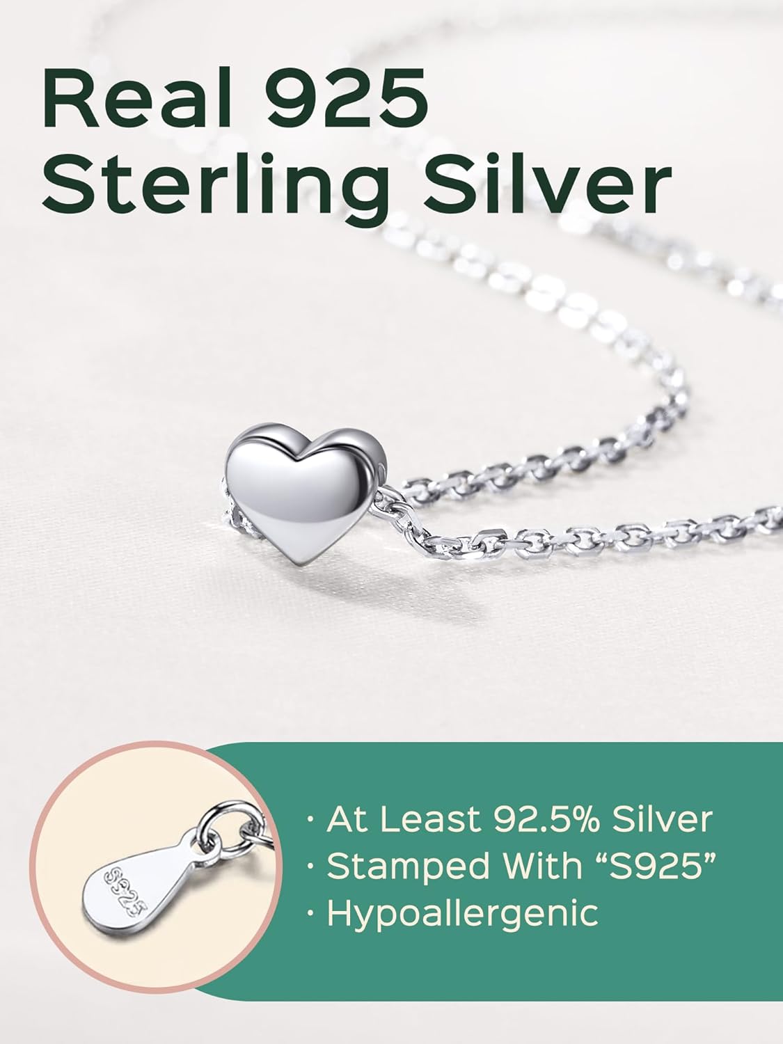 ChicSilver Personalized 925 Sterling Silver Dainty Small Heart/Star/Moon/Dot/Triangle Pendant Necklace for Women, Silver/Gold/Rose Gold/Black (with Gift Box) - Image 4
