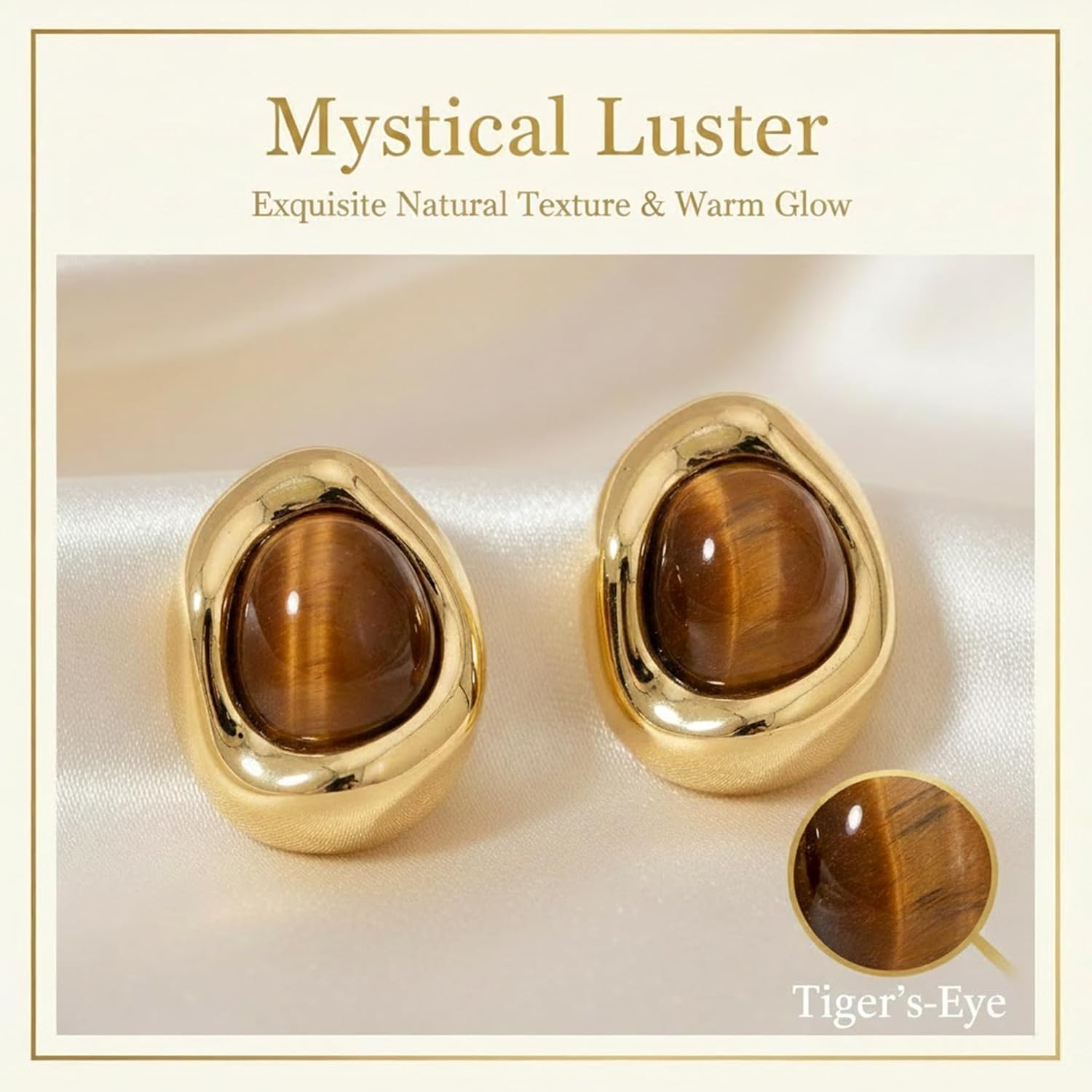 Jean Beau Chunky Gold Stone Stud Earrings for Women, Trendy Natural Gemstone Hypoallergenic Earing Valentine Jewelry Gift - Image 7