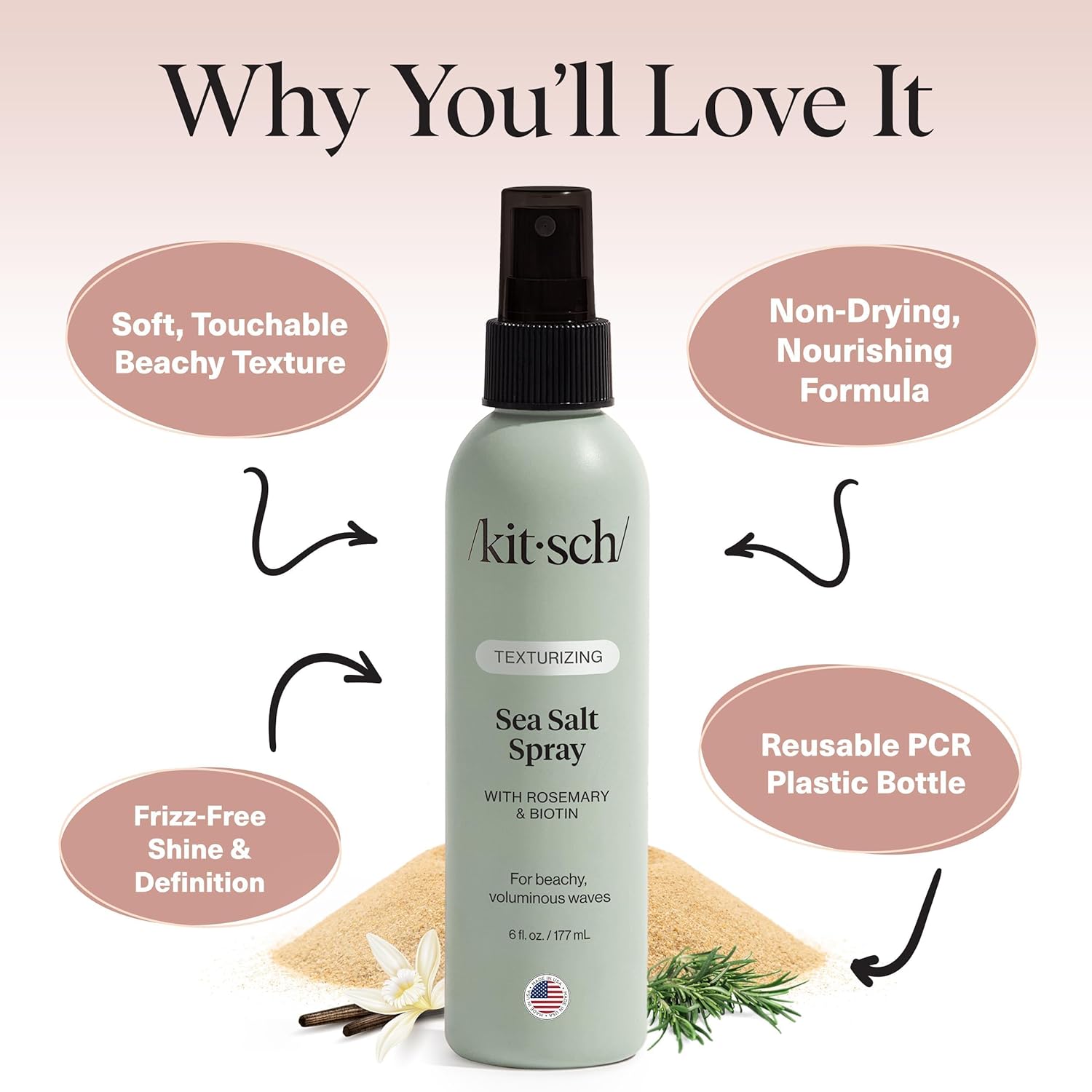 Kitsch Sea Salt Spray for Men and Women | Hair Spray with Rosemary, Biotin, Magnesium – Hair Texturizer for Natural Curls and Beach Waves | Ideal Gifts for Women, 177 mL - Image 3