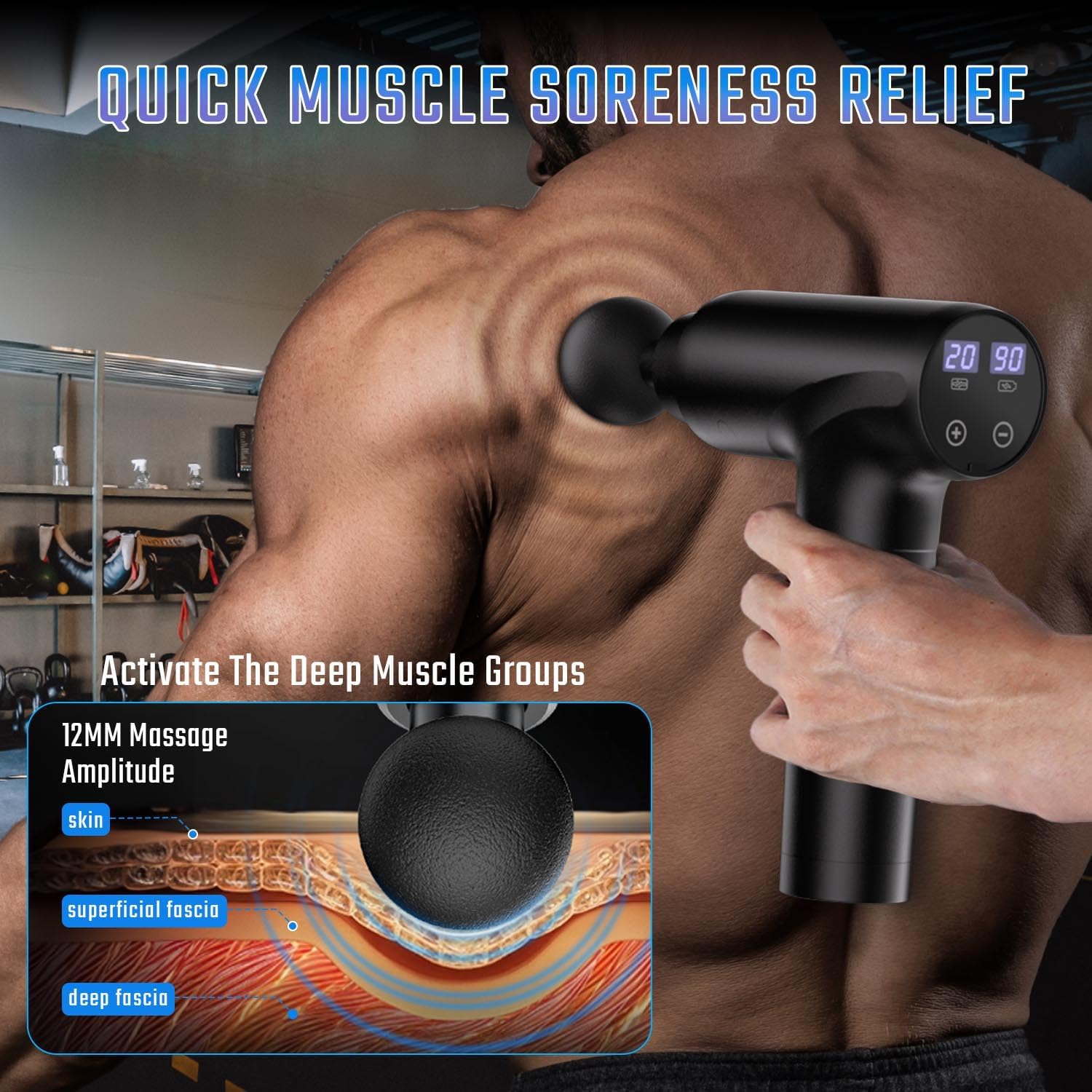 cotsoco Massage Gun Deep Tissue, Muscle Massage Gun with 9 Attachment Heads 20 Speeds & Silent Brushless Motor for Pain Relief, Handheld Percussion Back Massager Gun for Athletes (Black) - Image 6