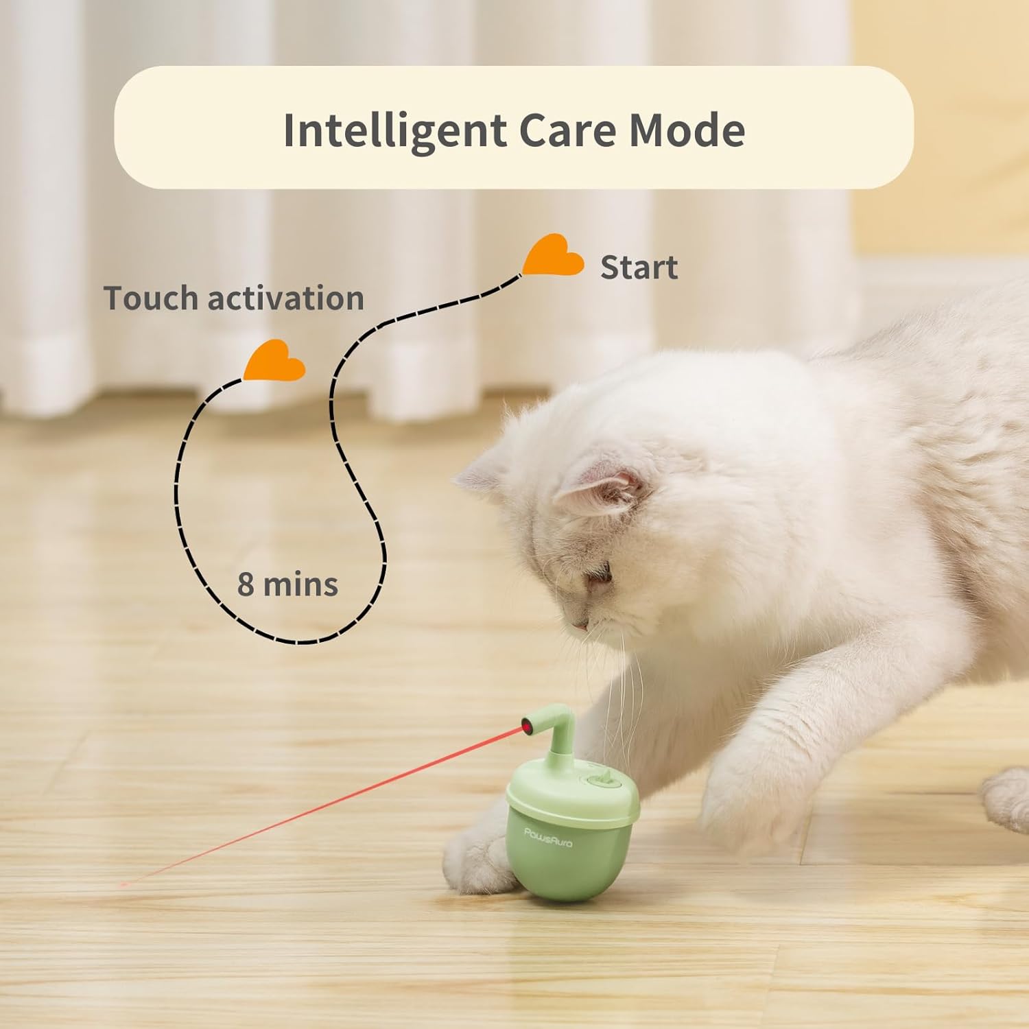MayMaw Automatic Cat Laser Toy - 360° Self-Balancing Laser with 3 Adjustable Speeds & USB Rechargeable Interactive Toy for Bored Indoor Cats (Green) - Image 3