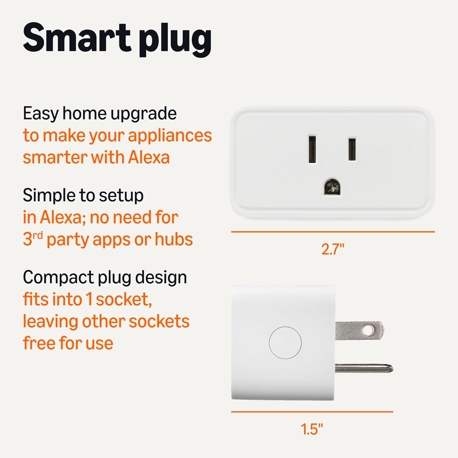Amazon Basics Smart Plug, Works with Alexa Only, 2.4 GHz Wi-Fi, No Hub Required, 4-Pack, White - Image 2
