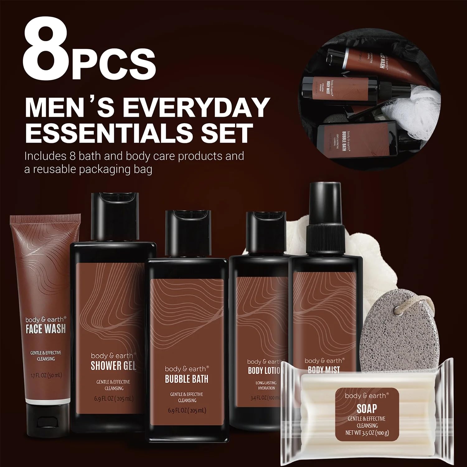Gift Baskets for Men 8pcs Mens Body Wash Sets with Sandalwood Scent Gift Sets for Christmas Gifts for Men,Father Day Gifts - Image 2