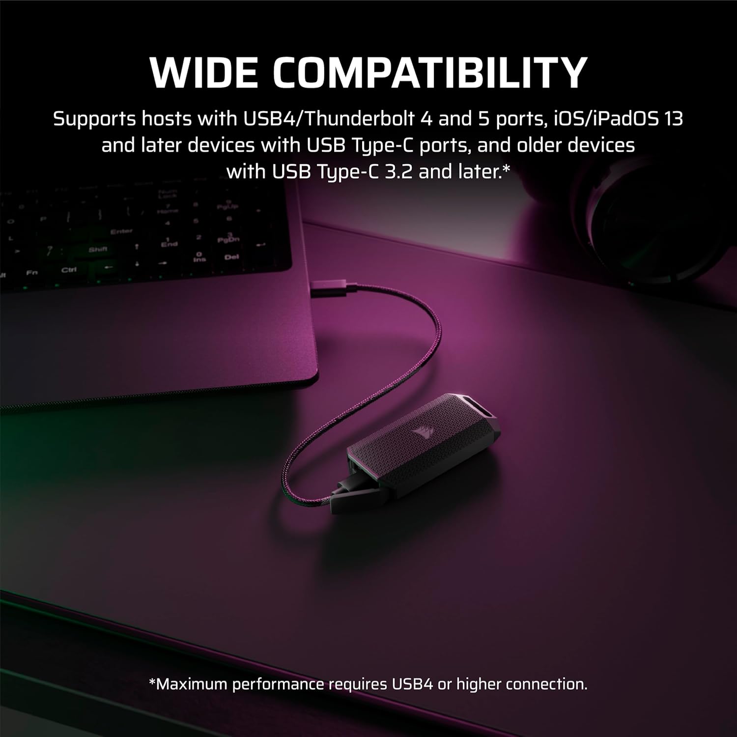 Corsair EX400U Survivor 4TB USB4 External SSD – Up to 4000 MB/s, IP55 Rugged Drive, Plug & Play for PC, Mac & iPad – Black - Image 4