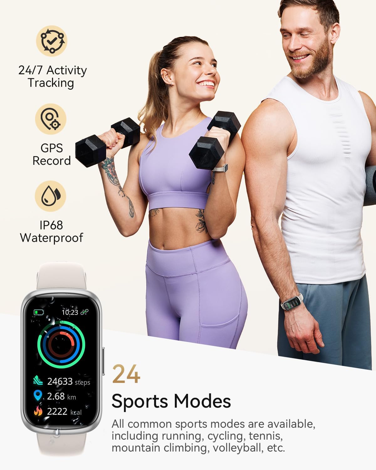 Fitness Trackers for Women/Men, Smart Watches for Women with Sport Activity Tracker, Fitness Watch with Heart Rate, Blood Oxygen Monitor, Sleep Tracker, IP68 Android Smart Watch with 4 Straps, Gift - Image 2