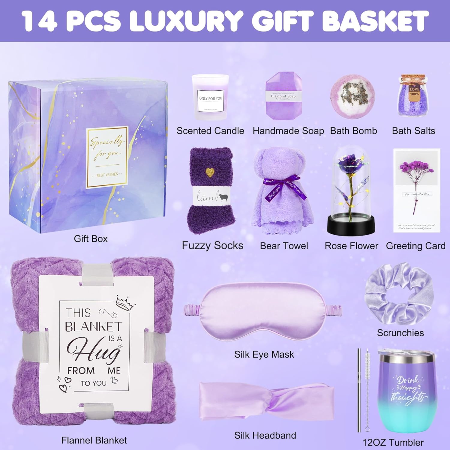 Birthday Gifts for Women, Relaxing Spa Gifts Care Package with Luxury Flannel Blanket, Light-Up Rose Flower, Unique Mothers Day Gifts for Mom, Wife, Grandma, Sister, Friends - Image 2