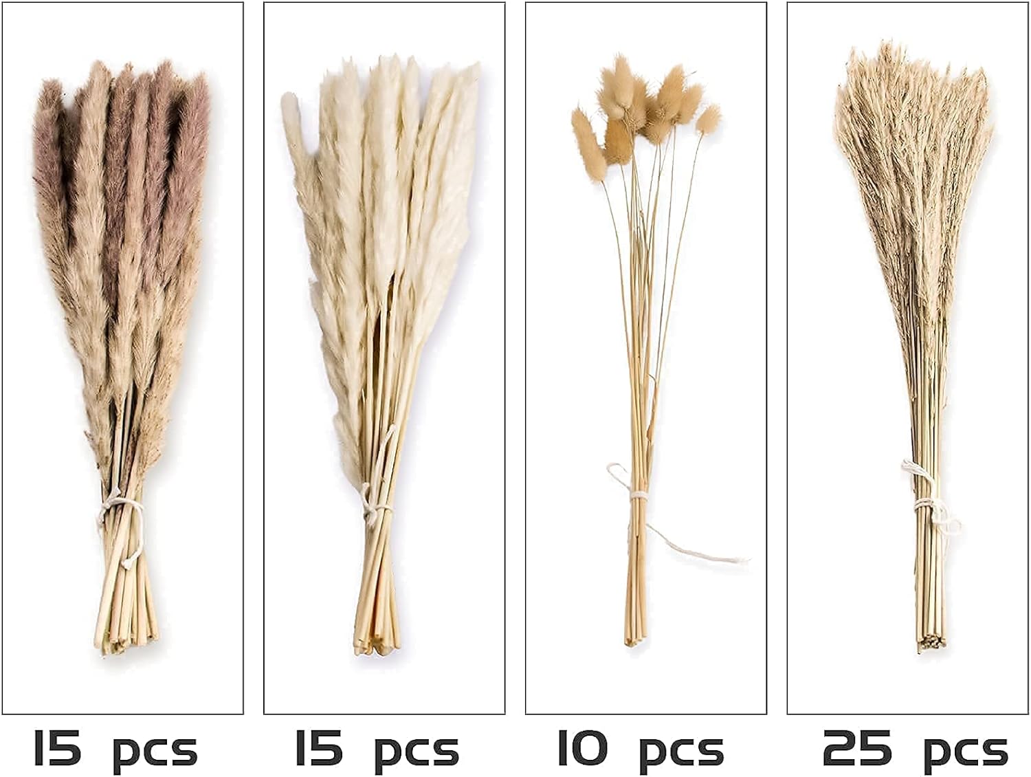 65PCS Pampas Grass Decor, Including pompas Floral, Reed Dried Grass and Bunny Tails Dried Flowers, Natural Dried Pampas Grass Bouquet for Boho Decor Wedding, Home Decoration - Image 3