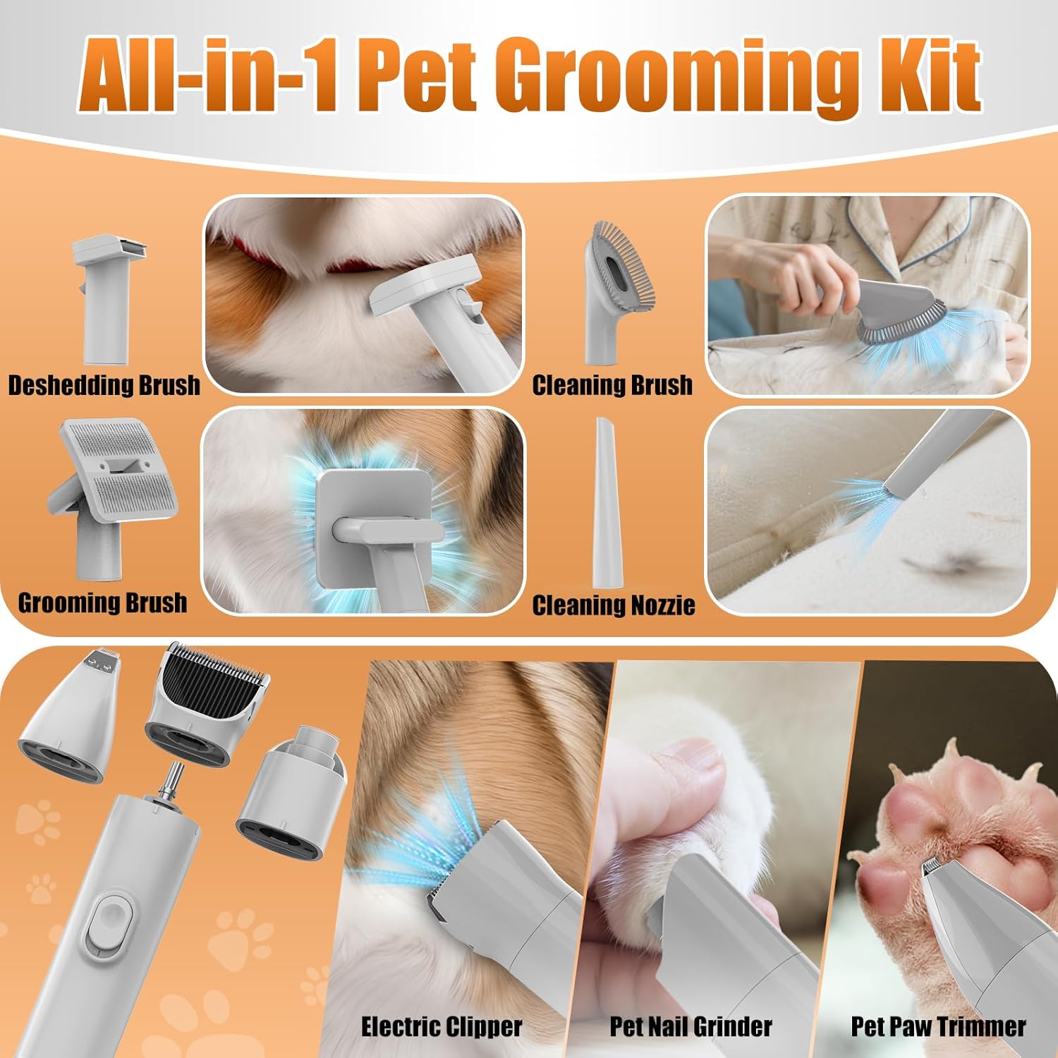 AIRROBO Dog Grooming Vacuum and Kit with Clipper Nail Trimmer Grinder, 12000Pa Pet Vacuum for Shedding Grooming, 2L Large Capacity Dog Hair Vacuum with 8 Pet Grooming Tools, PG100 Plus - Image 3