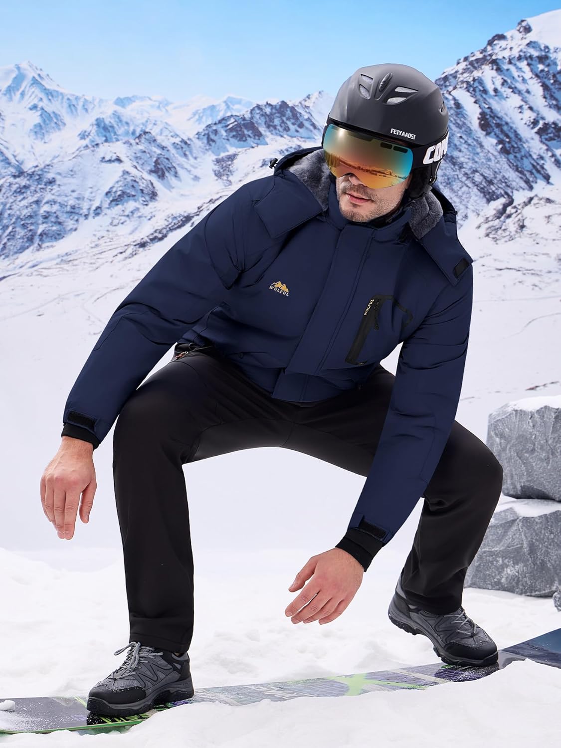 WULFUL Men's Ski Jackets Warm Winter Snow Windbreaker Resistant Snowboard Fleece Coat Mountain Waterproof Parka with Hood - Image 7