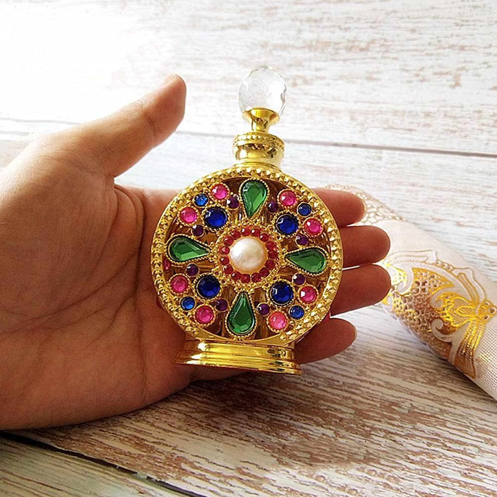 Leadigol 10ML Dubai Arabic Style Rhinestone Empty Perfume Bottle,Refillable Empty Perfume Portable Cosmetic Container Alloy Golden Essential Oil Jar (no perfume in bottle) - Image 7