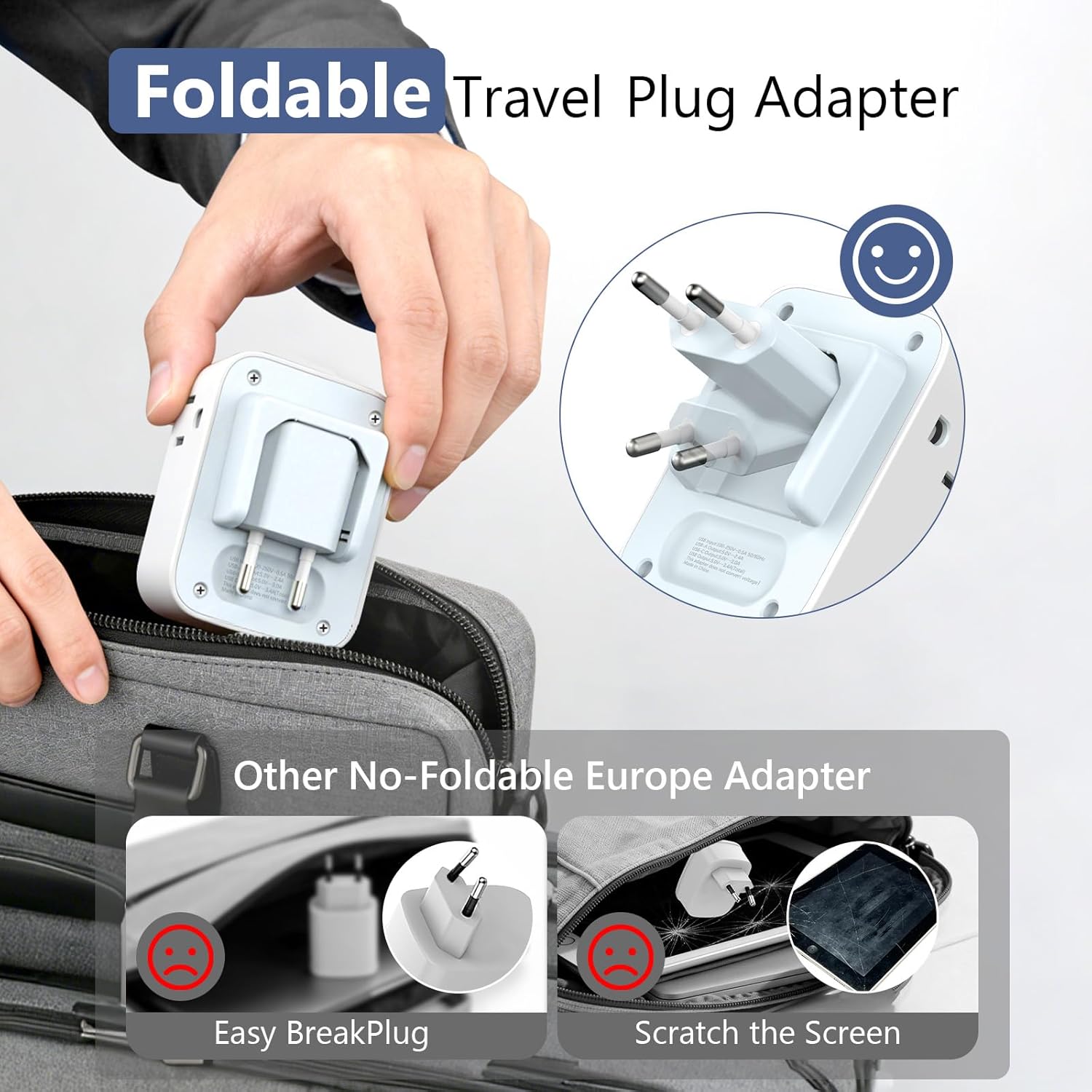 2 Pack European Travel Plug Adapter, FLASHSONIC US to Europe Adapter with 4 AC Outlets 4 USB Charging Ports (2 USB C), Foldable International Power Plug Adapter Travel Essentials to Italy Spain France - Image 3