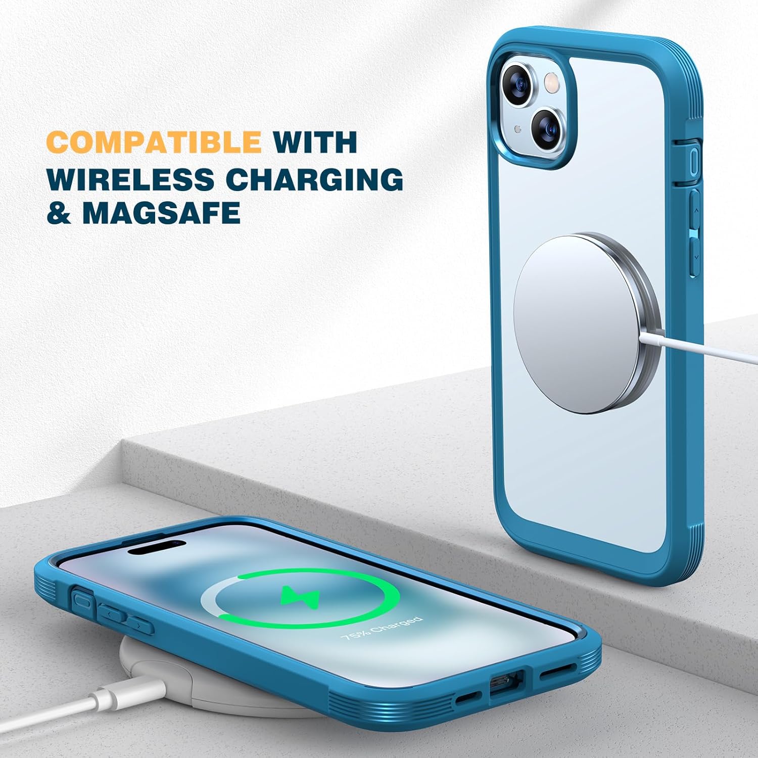 Diaclara Designed for iPhone 15 Case, Full Body Rugged Case with Built-in Touch Sensitive Anti-Scratch Screen Protector, with Camera Lens Protector for iPhone 15 6.1" (Wave Blue) - Image 4