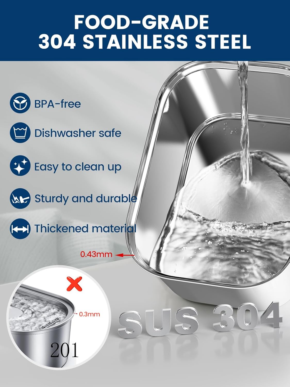 Cat Water Fountain Stainless Steel for Cats Indoor by BPA-Free SUS304, Effective 6-Layer Filter Cat Fountains for Drinking 2.5L 85oz 20dB Ultra Quiet Soft Flow Metal Pet Water Fountain - Image 3