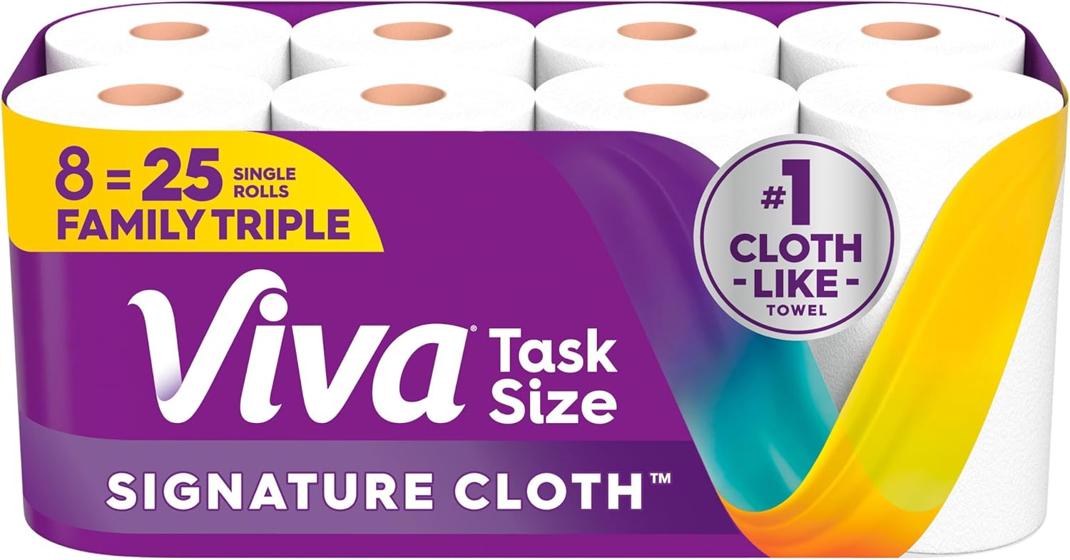 Viva Signature Cloth Paper Towels, Task Size, 8 Family Triple Rolls, 141 Sheets per Roll (Packaging May Vary)