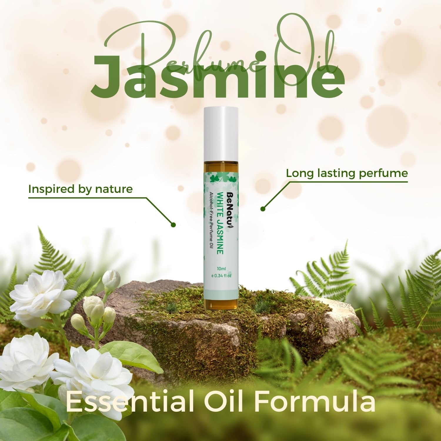 benatu Jasmine Perfume Oil Roll On for Women, Alcohol Free Eau de Parfum,Travel Size Essential Oil Body Fragrance, Concentrated Rouge Floral Scent, 10 ml - Image 2