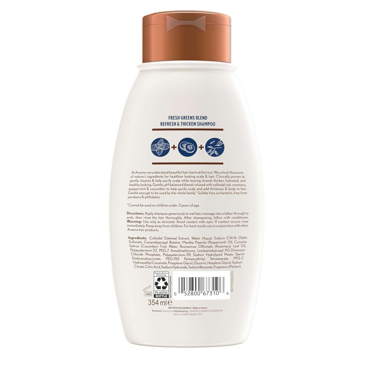 Aveeno, Fresh Greens Blend Sulfate-Free Shampoo with Rosemary, Peppermint & Cucumber to Thicken & Nourish, Clarifying & Volumizing Shampoo for Thin or Fine Hair, Paraben-Free, 12oz - Image 9