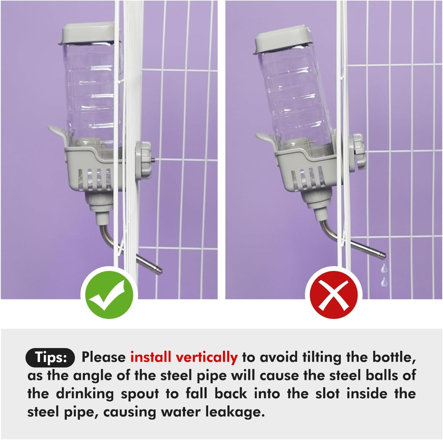 Vannon Small Animal Water Dispenser for Cage, 30oz Auto Feeding Crate Water Bottle for Rabbit, Chinchilla, Ferret, Guinea Pig, Squirrel, Hedgehog, Pet Nozzle Diameter: 10mm, BPA Free, Grey - Image 2