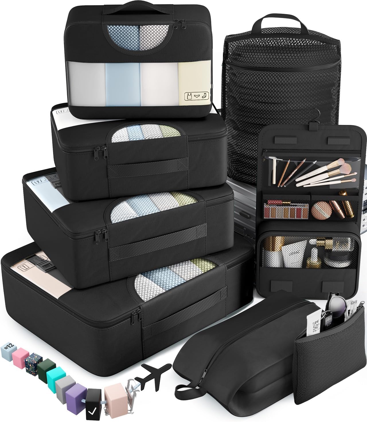 Veken 10 Set/8 Set Packing Cubes for Travel Essentials, Suitcase Organizer Bags in 4 Sizes, Carry-On Luggage Accessories with Laundry & Toiletry Bag, Airplane Must-Have, Road Trip & Camp Gifts for Men