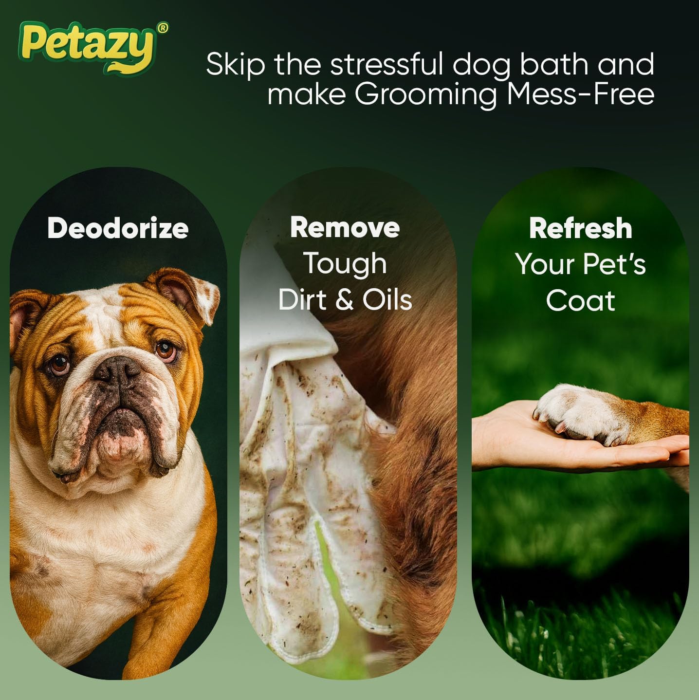 Petazy Pet Glove Wipes for Dogs & Cats – Hypoallergenic Thick Cleaning Gloves with Aloe & Coconut Oil for Paws, Face, Ears & Butt, Instant No Rinse Grooming Wipes to Deodorize and Hydrate, 25 Pack - Image 4