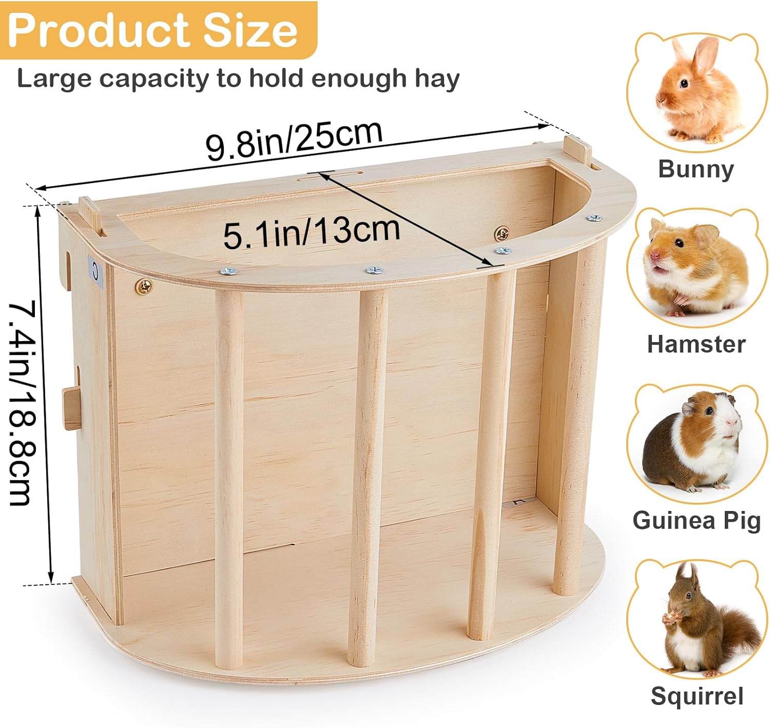 Guinea Pig Hay Feeder Wooden Rabbit Hay Feeder Big Volume Bunny Hay Holder Hanging Hay Rack with Instructions Guinea Pig Cages Accessories for Chinchilla and Ferret, Rabbit Cage Accessories - Image 7