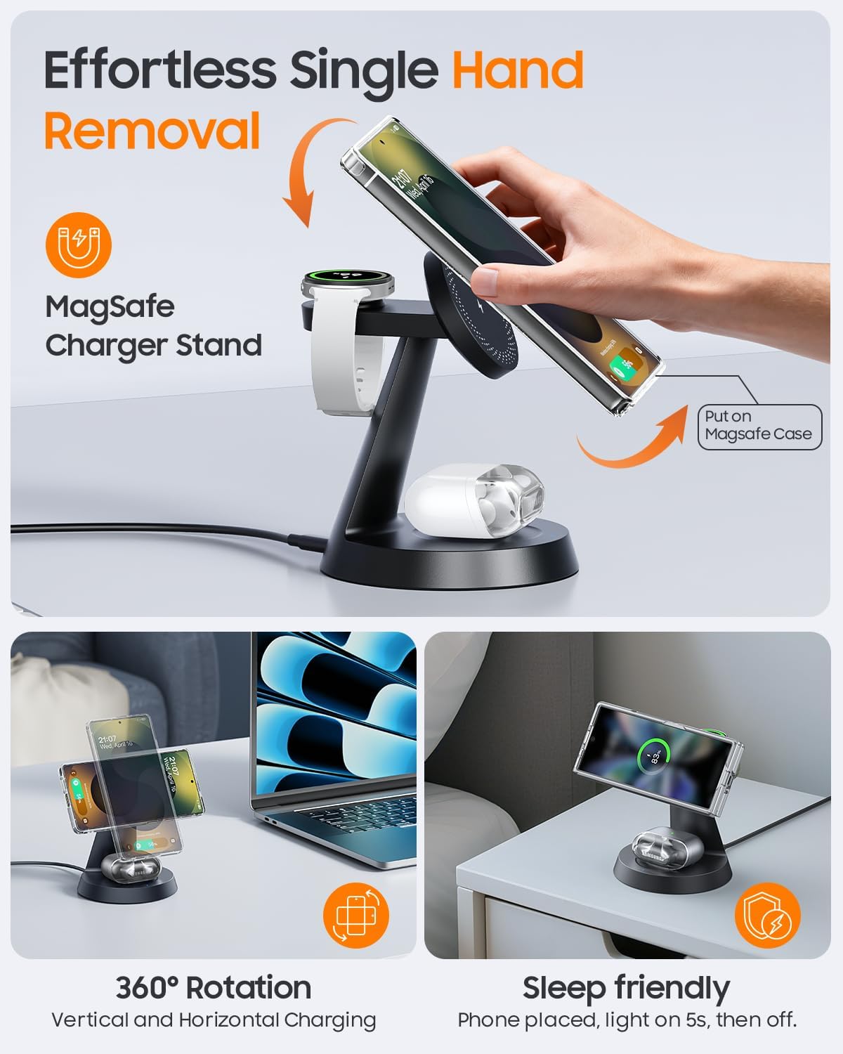 Magnetic Wireless Charger for Samsung, 3 in 1 Charging Station Compatible with MagSafe Samsung Charger for Galaxy S26 Ultra S25 Z Fold7/Flip7, Watch Charger Stand for Galaxy Watch Ultra 8 7, for Buds - Image 4