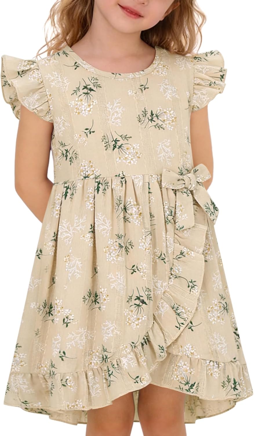 YALLET Toddler Baby Girl Dress Flutter Sleeves Kids Casual Dresses Ruffled Hem Cute Print Girl Summer Outfit for Beach Party