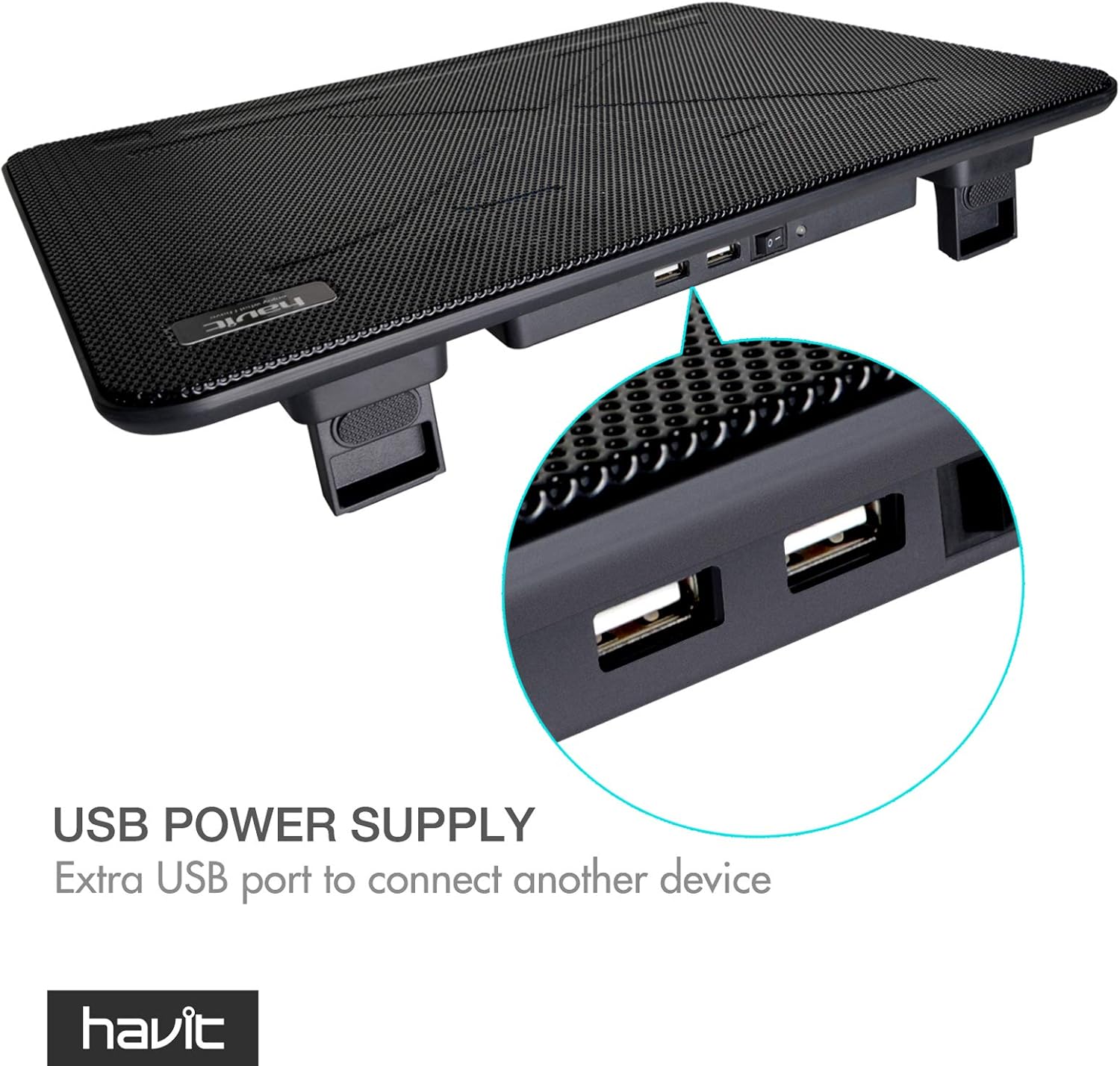 Havit HV-F2056 15.6-17 Inch Laptop Cooler Cooling Pad - Slim Portable USB Powered (3 Fans) (Black+Red) - Image 6