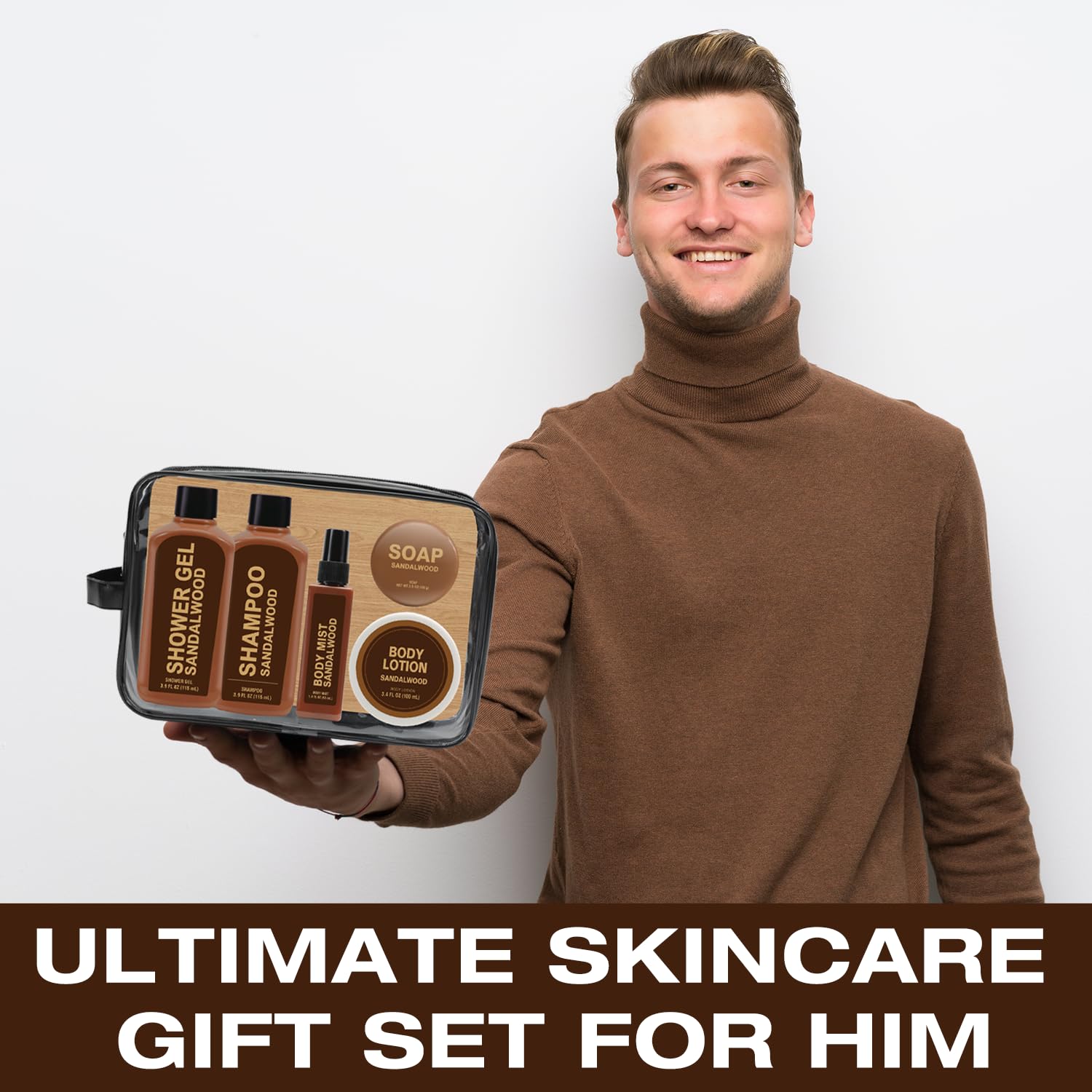 Gifts for Men 6pcs Sandalwood Gift Set Travel Size Toiletry with Shampoo, Shower Gel, Soap, Body Lotion, Mens Gifts Birthday Anniversary Gift Sets for Men, Christmas Self Care Fathers Day Gift - Image 6