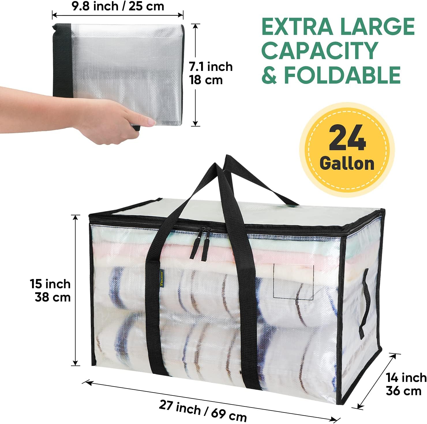 BALEINE 6-Pack Oversized Moving Bags with Reinforced Handles, Heavy-Duty Storage Tote for Clothes, Moving Supplies (Clear, 6-Pack) - Image 2