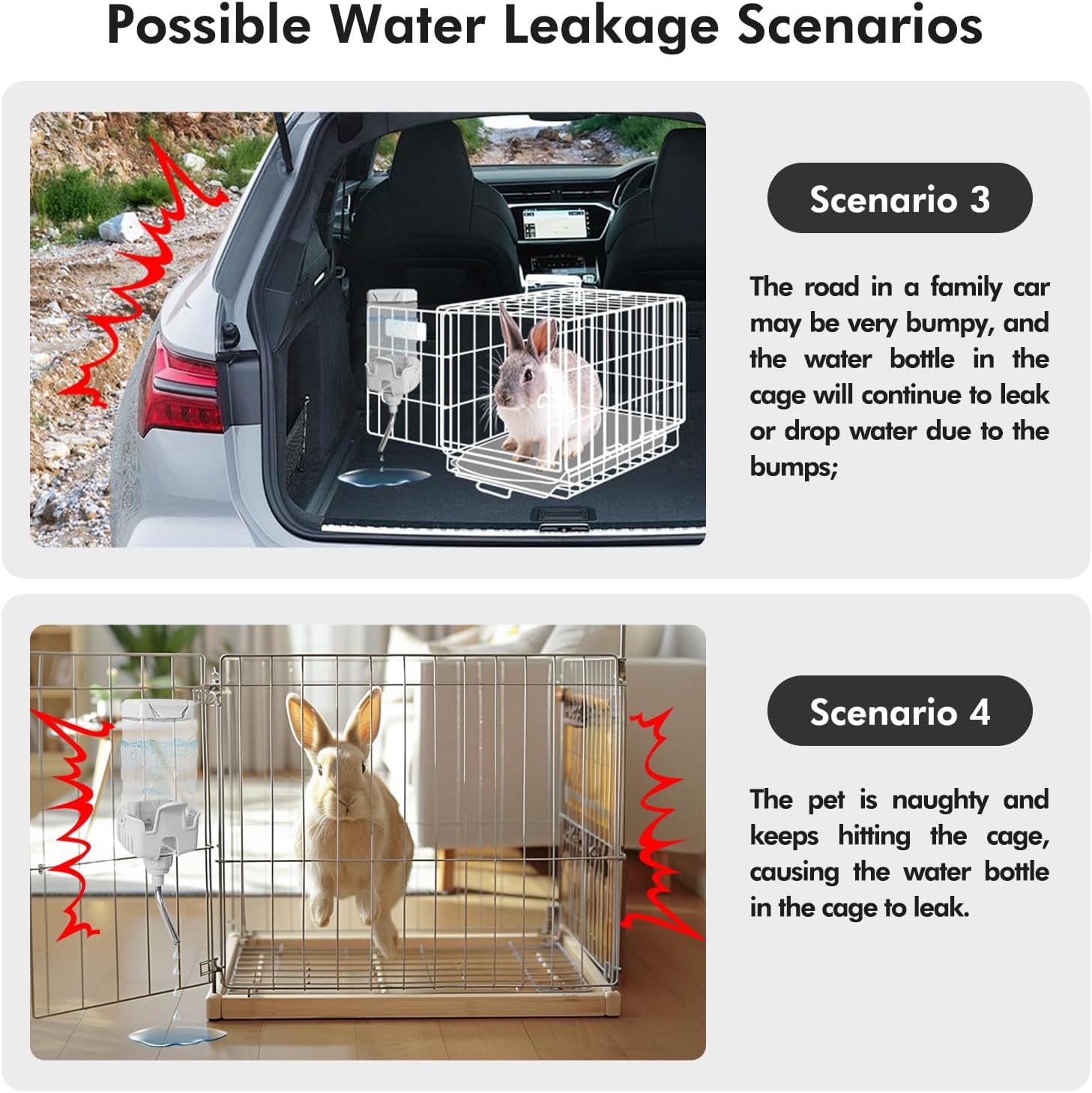Vannon Small Animal Water Dispenser for Cage, 30oz Auto Feeding Crate Water Bottle for Rabbit, Chinchilla, Ferret, Guinea Pig, Squirrel, Hedgehog, Pet Nozzle Diameter: 10mm, BPA Free, Grey - Image 4