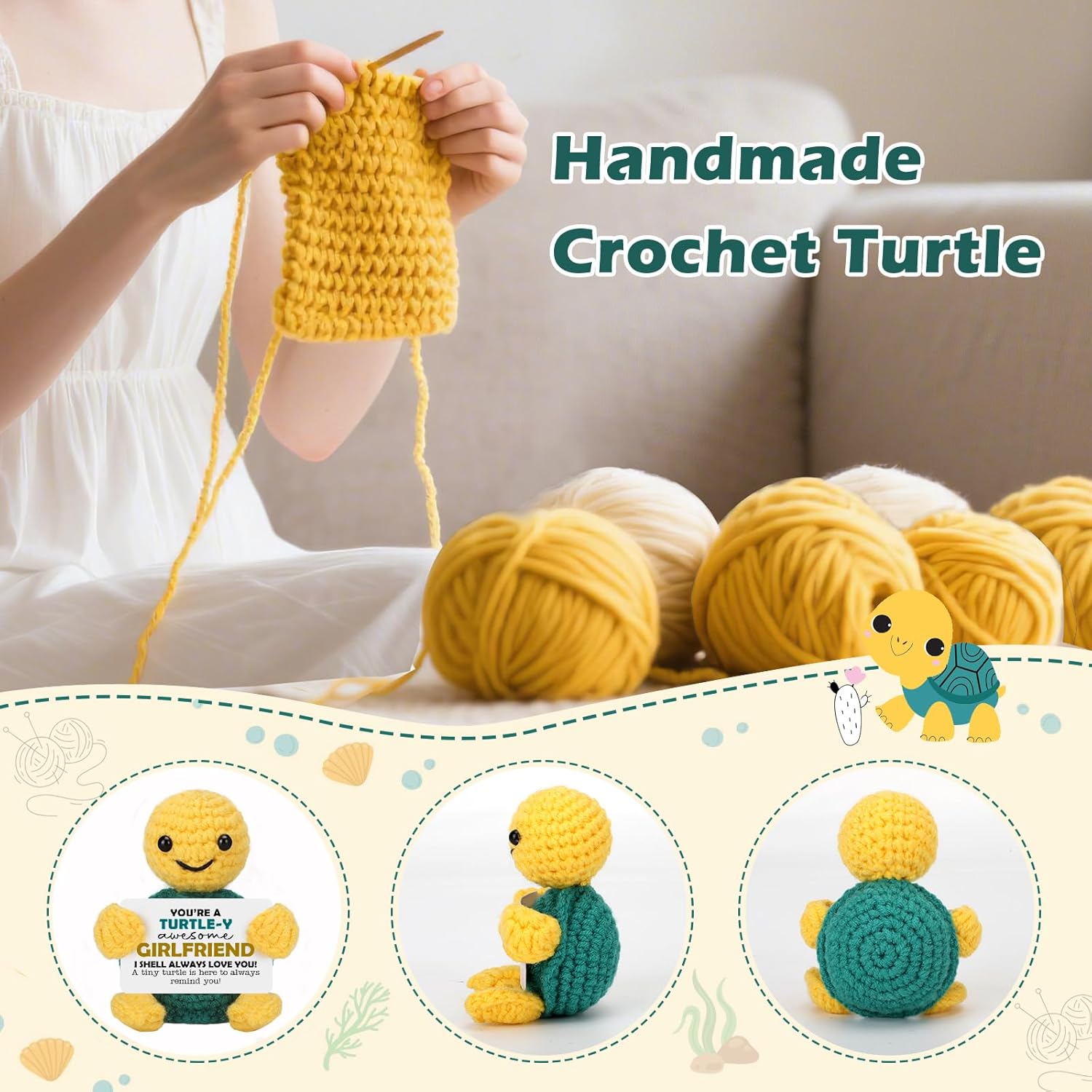 Funny Turtle Girlfriend Love Gifts, Birthday Anniversary Wedding Gift for Girlfriend Her from Boyfriend, to My Love Romantic Gift for Girlfriends Present Small Cute Handmade Crochet Decor - Image 4