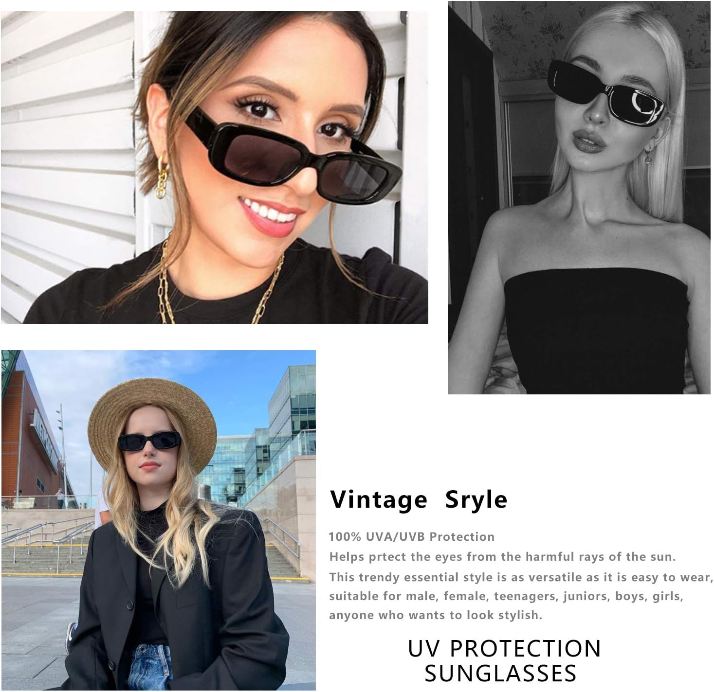 KUGUAOK Retro Rectangle Sunglasses Women and Men Vintage Small Square Sun Glasses UV Protection Glasse - Image 2