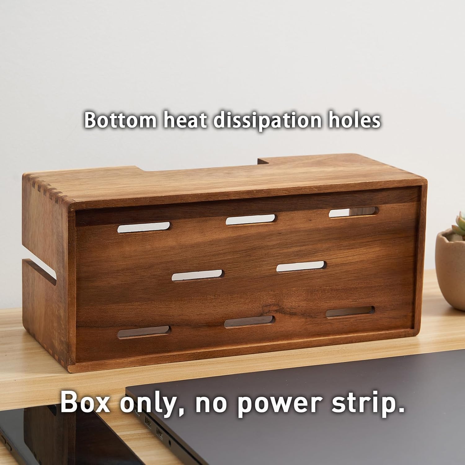 LiTY Acacia Wood Cable Management Box, Wooden Cord Hider & Organizer for Power Strip, Electrical Hiding, TV Wires, Desk & Floor Cables - Office Under Desk Cable Storage Box for Wire - Image 4