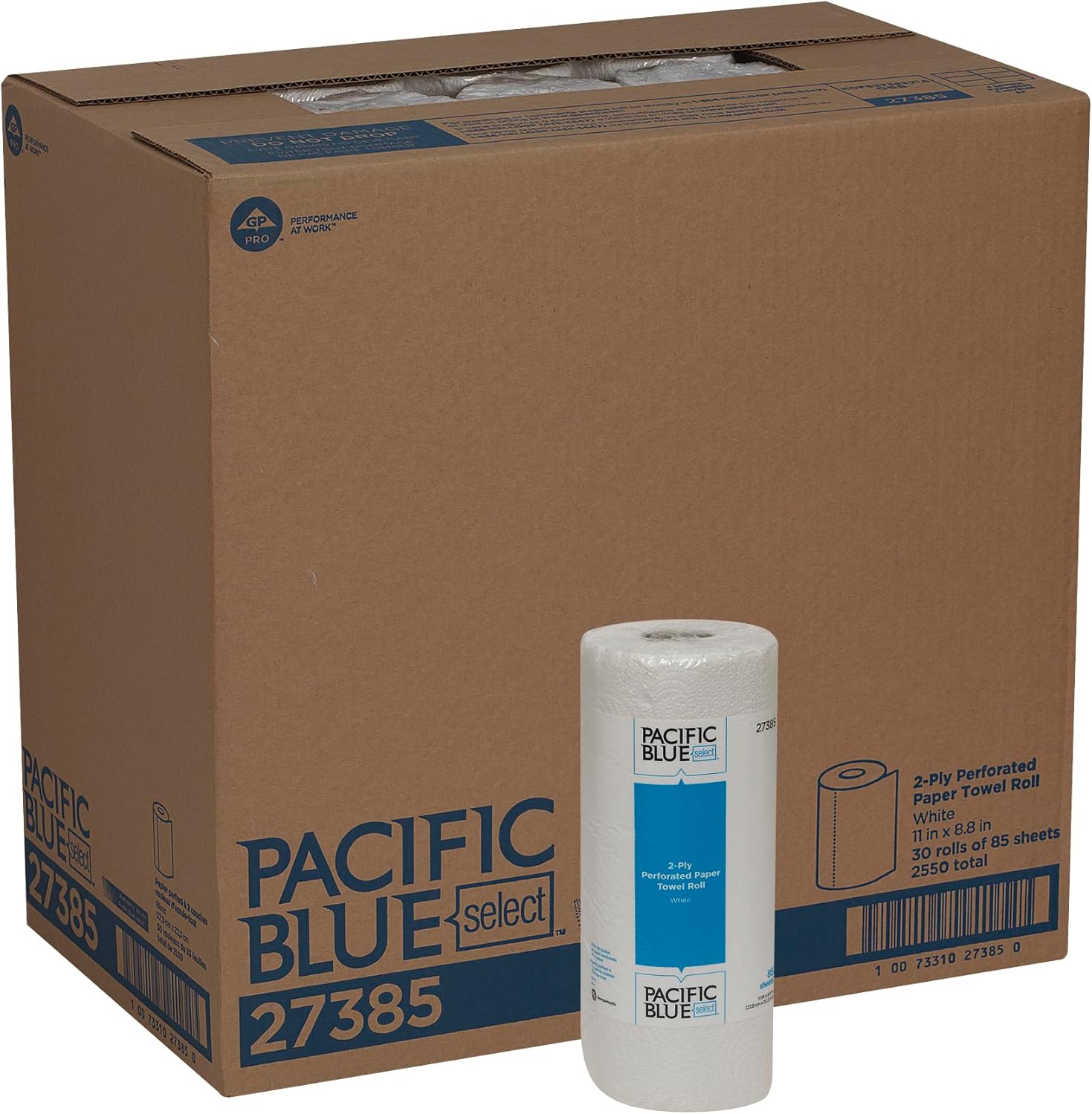 Georgia-Pacific Pacific Blue Select 2-Ply Perforated Roll Paper Towel, White, 85 Sheets Per Roll, 30 Rolls Per Case, 27385