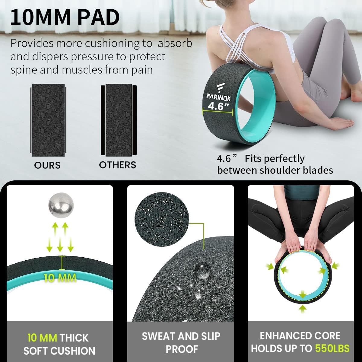 Yoga Wheel for Back Pain Relief, Back Roller Wheel with Extra Cushion, Wider & Thickest Foam, Stretches and Strengthens Core Muscles - Image 4