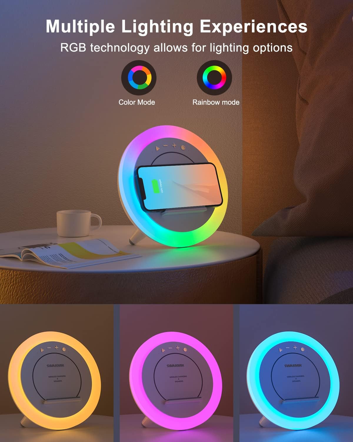 Swarmir Bluetooth Speaker with Lights, Wireless Charging Speaker, Best Birthday Gift Ideas Teenage,Applicable for Bedroom/Teen Girl Gifts(5W Wireless Charging) - Image 4
