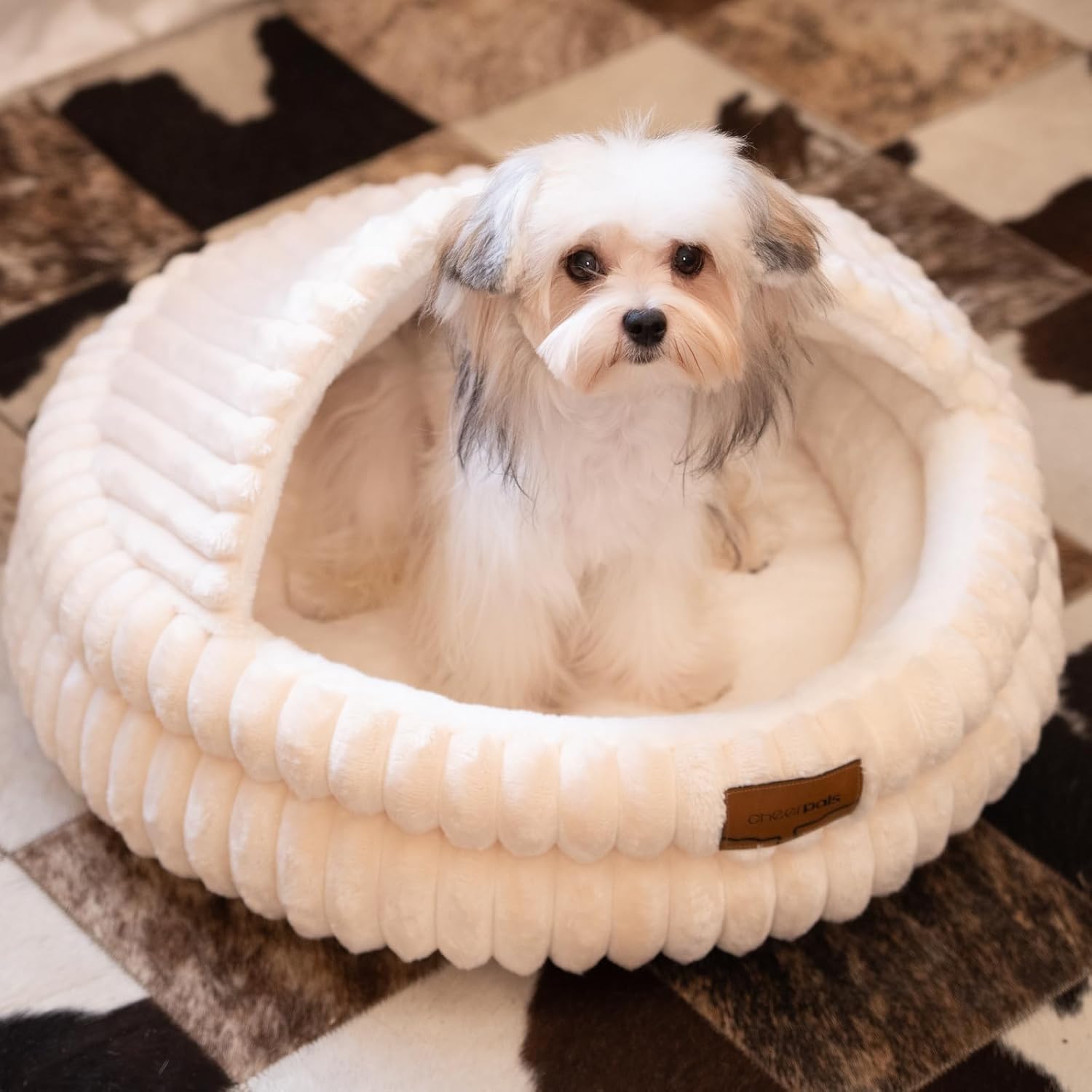 CHEERPALS Cat Cave Bed for Indoor Cats, Washable Covered Cat Bed Hooded Kitty Bed Soft Fluffy Pet Bed for Puppy and Small Dog(White) - Image 7