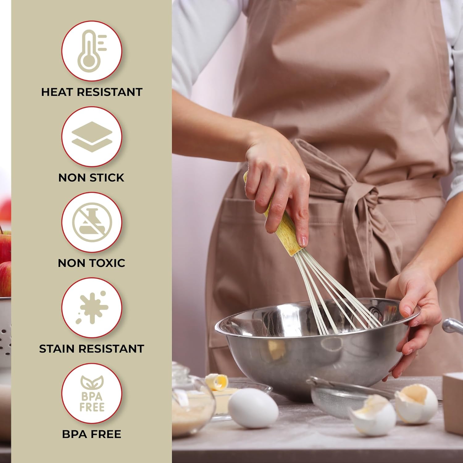 Kaluns 50 PCS Silicone Kitchen Utensils Set Complete Kitchen Set - 800°F Heat Resistant Non-Stick Premium Cooking Utensils W Wooden Handles - Can Opener, Masher, Turner, Silicone Spatula Set - Image 4