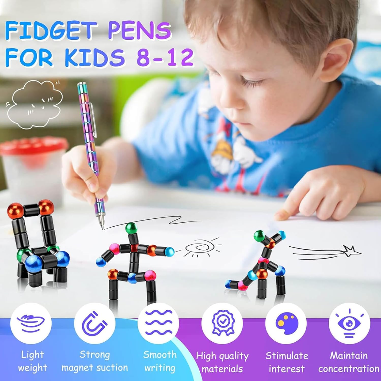 Easter Basket Stuffers for Teens Magnetic Fidget Pen, Decompression Magnetic Toy Pen,Funny Easter Egg Fillers Classroom Gifts for Boys Girls, Kids Novelty Gadget Gift, Birthday Gift (Big Black) - Image 2