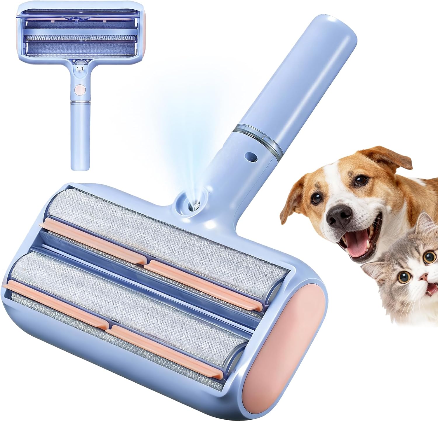 Pet Hair Remover, Pet Hair Removal Tool, Reusable Lint Roller with Double Roller,Cat and Dog Hair Remover for Furniture, Couch, Carpet, Car, Dual Trapping compartments with Spray Function