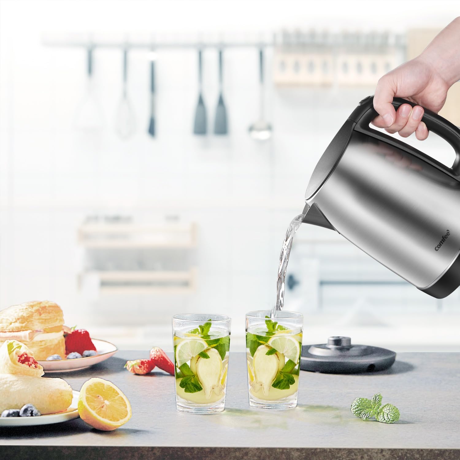 COMFEE' 1.7L Stainless Steel Electric Tea Kettle, BPA-Free Hot Water Kettle Electric with LED Light, Auto Shut-Off and Boil-Dry Protection, 1500W Fast Boil Electric Kettle - Image 7