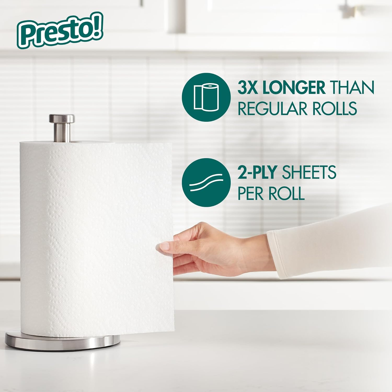 Amazon Brand - Presto! Ultra-Strong Premium Paper Towels, 158 Sheet Huge Roll - Flex-a-Size, 12 Rolls (2 Packs of 6), Equivalent to 38 Regular Rolls, White - Image 4